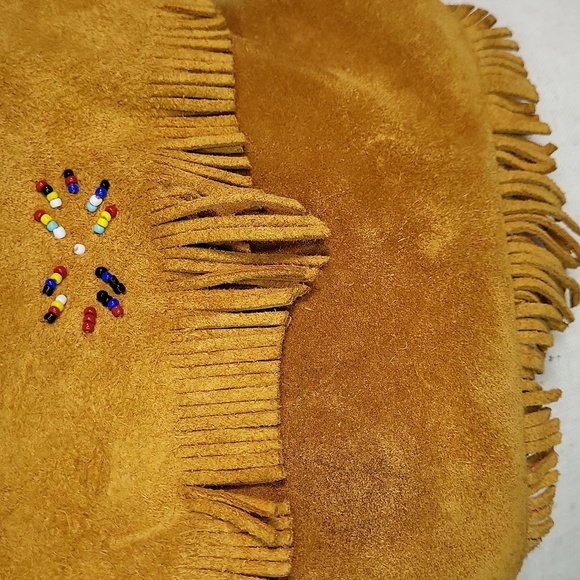 Suede Native Purse beads fringe  crossbody 5 x 6" 90s Cherokee NC good used cond - Picture 3 of 16